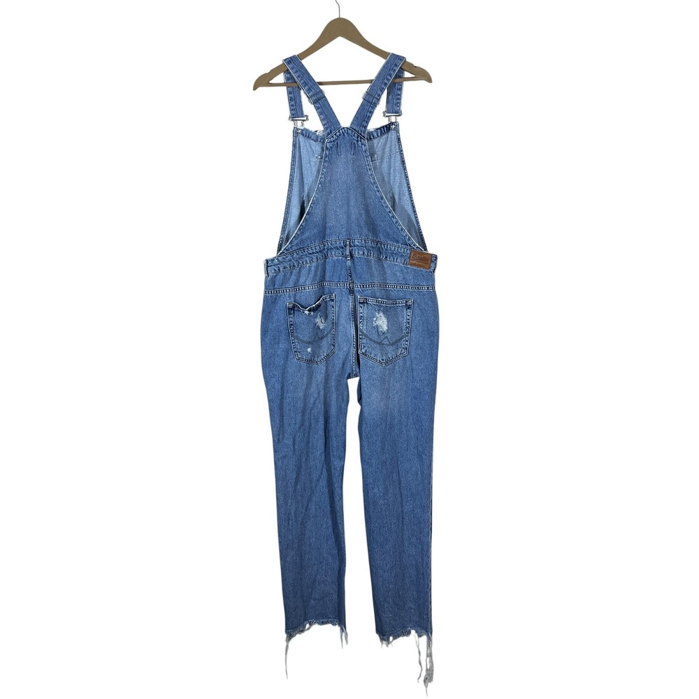 Superdry Vintage Patchwork Distressed Denim Overalls Blue Grunge Utility Size XL - Picture 4 of 6